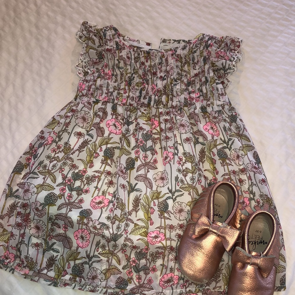 3T Floral Dress EUC with Rose Gold Mocs